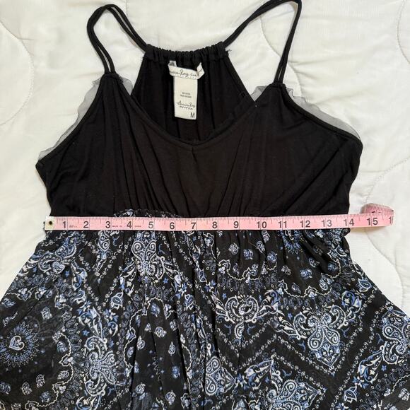 American Rag Cie Tank Top Black Pixie Mesh Hem Paisley Boho Festival Vibes M - Picture 10 of 11